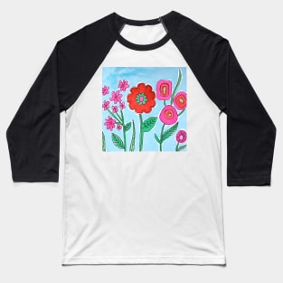 Blue and red Flowers Baseball T-Shirt